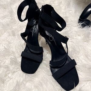 Jessica Simpson Strappy Black Heels Size 9 Back Zip Stiletto Sandals